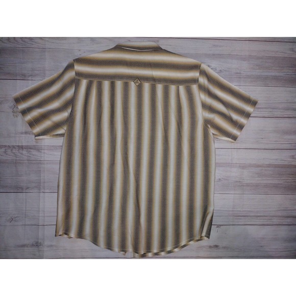 PrAna Mens Short Sleeve Button Up Brown White Stripe Shirt Large - Picture 3 of 6